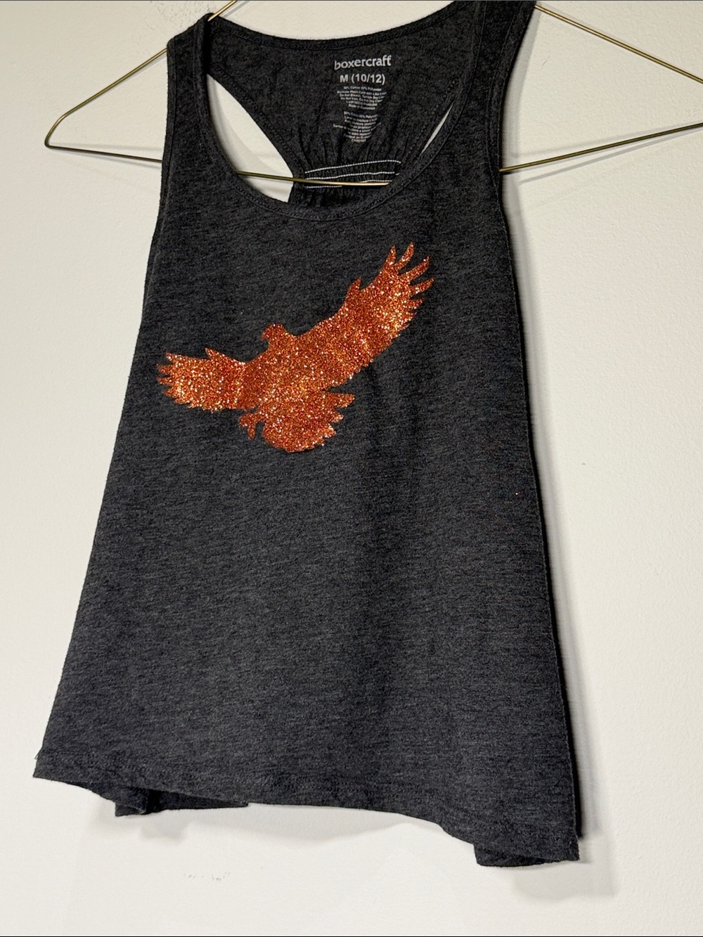 boxercraft Charcoal Tank with Copper Glitter Eagle Graphic. SKU BA113